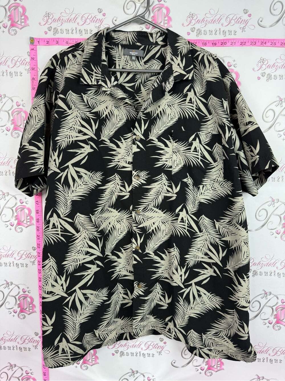 Button up tiki shirt Men's Black Palm-Leaf Short-Sleeve Button-Up Shirt